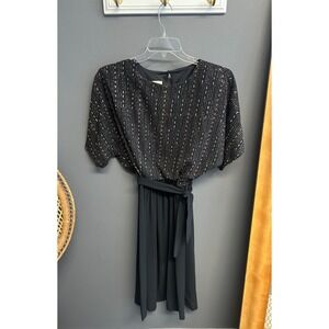 Vintage Pellini Von Bramlett 70s Womens Dress Size 5/6 Black Bronze Gold Glitter